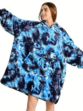 Cozy Oversized Sherpa Fleece Hoodie Blanket - Tie-Dye Wearable Blanket with Giant Pocket, Soft & Warm Shawl Wrap for Women and Men, Perfect Birthday Gift, Non-Stretch Knit Fabric, Hand Washable